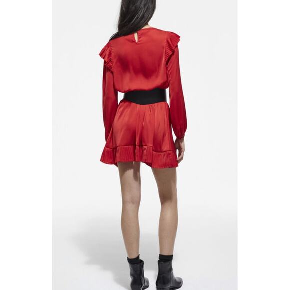 The Kooples “Short red dress” pleated ruffle satin mini dress medium size M - Picture 4 of 12